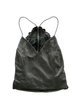 Vintage 90s Y2K Metallic Cami Shimmer Lace Going Out Party Clubwear Tank Top L